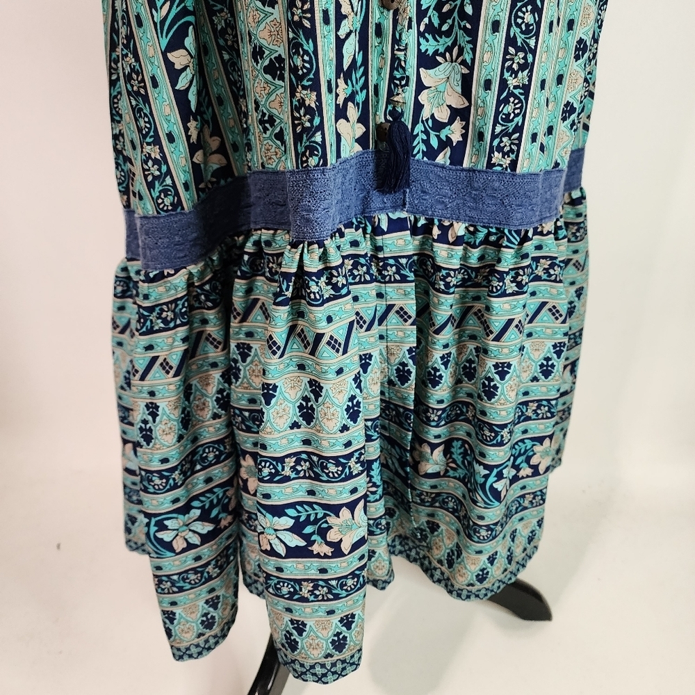 Anthropologie Boemo Boho Tiered Maxi Dress Blue Floral Paisley Whimsigoth MP - Picture 5 of 9